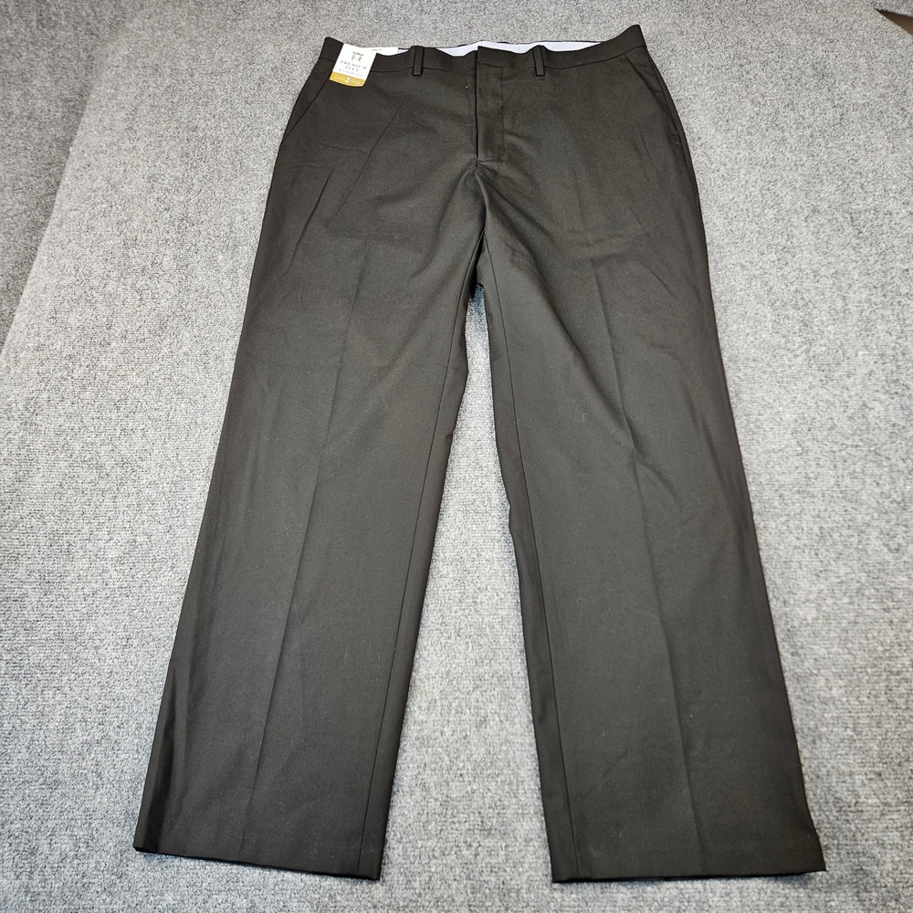 J.M. Haggar Mens Premium Dress Pants 38x32 Black Classic Fit 4-Way Stretch New